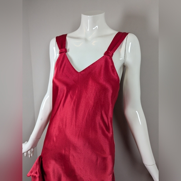 Victoria’s Secret Gold Label Red Satin Slip Dress – Ruffle Side Detail Sz S - Picture 2 of 8